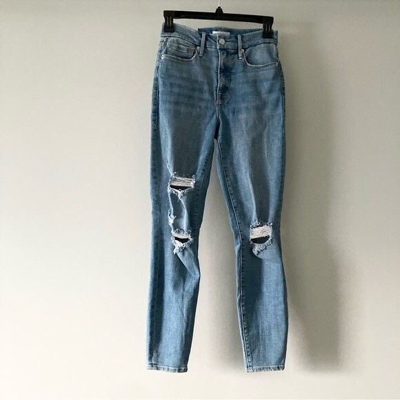 NWOT Good American Good Legs High Waist Ripped Crop Skinny Jeans Size 0/25 - Picture 4 of 9
